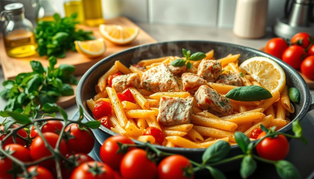 tomato tuna pasta cooking